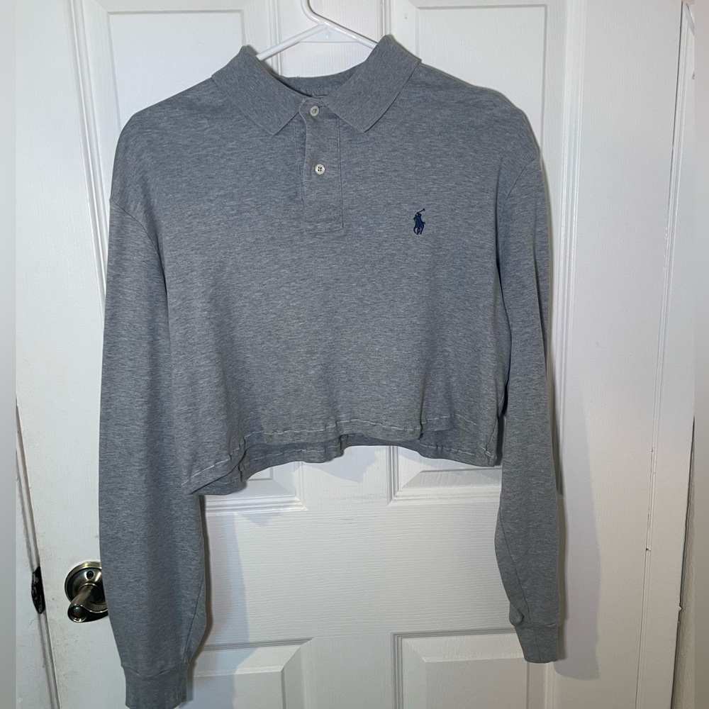 Cropped long sleeve polo